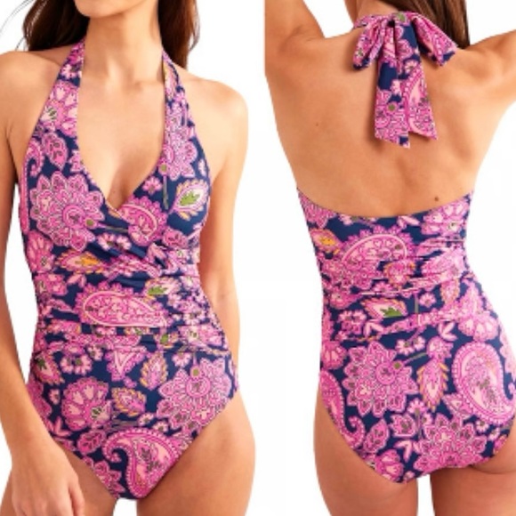🆕 Boden Levanzo Ruched Halter One Piece Swimsuit
Size 4R Navy, Paisley Terrace🆕 - Picture 5 of 10